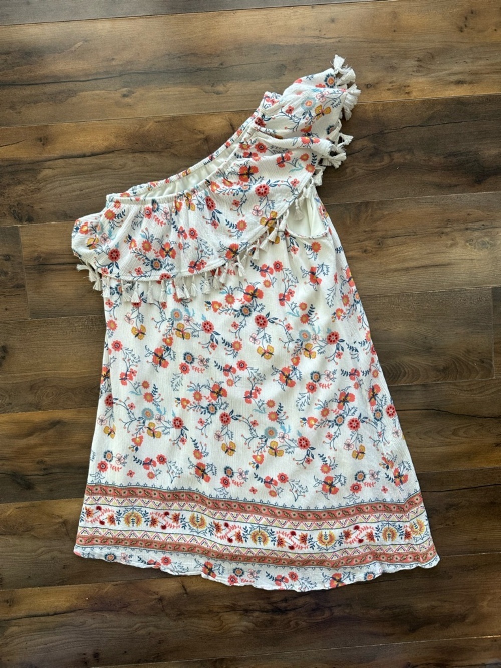 Altar’d State One Shoulder Boho Floral Tassel Dress S Festival Cottagecore